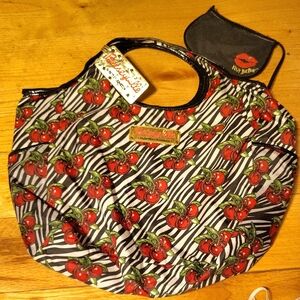 Vintage Betseyville Betsey Johnson Reversible Cherry Print Zebra Striped Tote